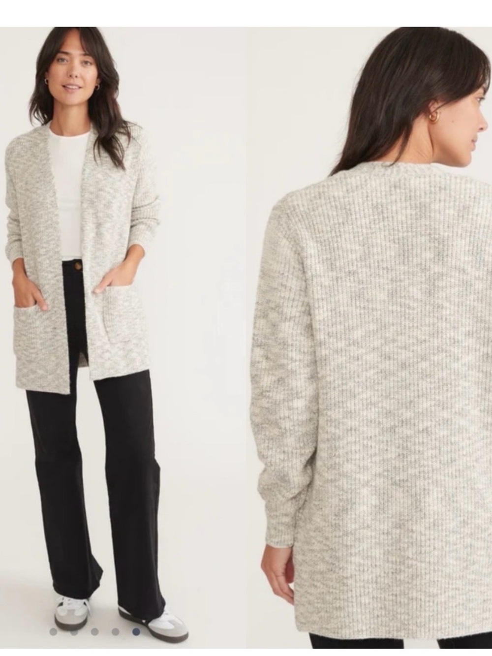 Marine Layer Heathered grey and cream Open-Front Longline Cardigan